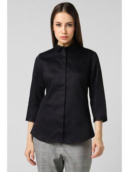 Van Heusen - Women Black Solid Three Fourth Sleeves Regular Fit Formal Shirt