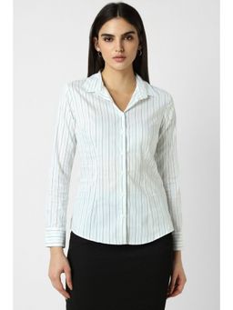 Van Heusen - Women White Stripes Full Sleeves Regular Fit Formal Shirt