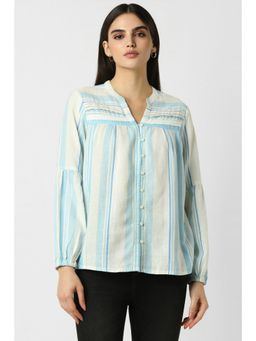 Van Heusen - Women Blue Stripes Full Sleeves Regular Fit Casual Shirt