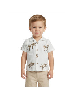 R&B - Beige Boys Cuban Collar Short Sleeves Shirt