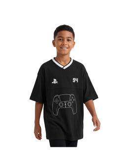 R&B - Boy Black Cotton Printed V-Neck T-Shirt