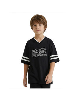 R&B - Boy Black Cotton Printed V-Neck T-Shirt