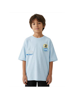 R&B - Boy Blue Cotton Printed Round Neck T-Shirt
