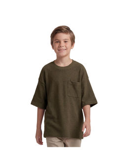 R&B - Boy Green Cotton Self Design Round Neck T-Shirt