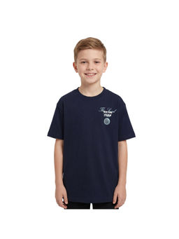 R&B - Boys Navy Blue Cotton Round Neck T-Shirt