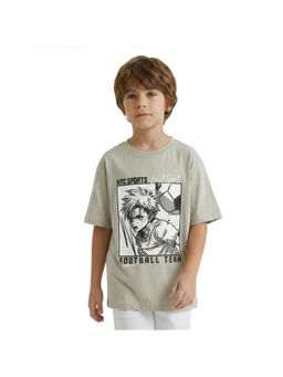 R&B - Boy Olive Cotton Printed Round Neck T-Shirt
