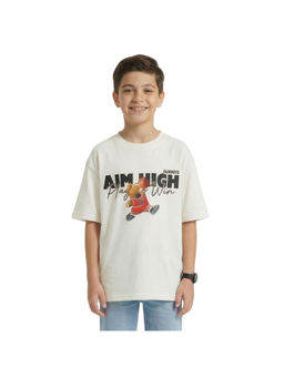 R&B - Boy White Cotton Printed Round Neck T-Shirt