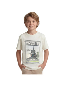 R&B - Boy White Cotton Printed Round Neck T-Shirt