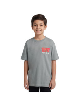 R&B - Boy Grey Cotton Printed Round Neck T-Shirt