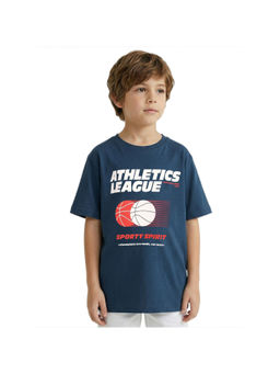 R&B - Boy Blue Cotton Printed Round Neck T-Shirt