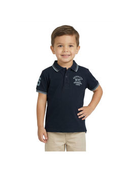 R&B - Boys Navy Blue Cotton Printed Polo T-Shirt
