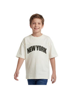 R&B - Boy White Cotton Printed Round Neck T-Shirt