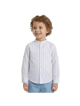 R&B - Off White Striped Boys Spread Collar Long Sleeves Shirt