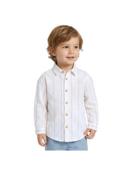 R&B - Off White Striped Boys Cuban Collar Long Sleeves Shirt