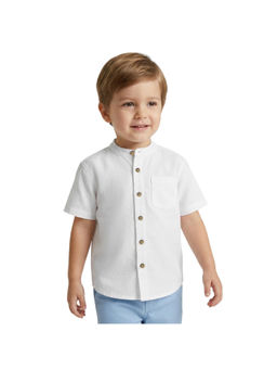 R&B - White Solid Boys Mandarin Collar Short Sleeves Shirt