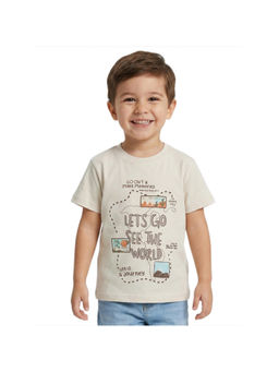 R&B - Boy Cream Cotton Printed Round Neck T-Shirt
