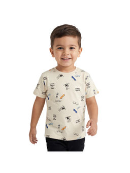 R&B - Boy Beige Cotton Printed Round Neck T-Shirt