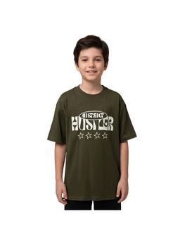 R&B - Boy Olive Cotton Printed Round Neck T-Shirt