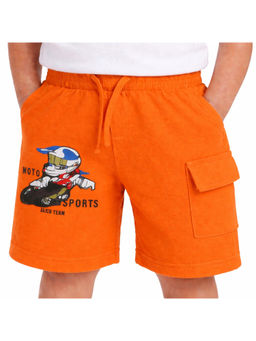 Bloom Up - Kids Orange Moto Print Cargo Shorts with Drawstring Waist