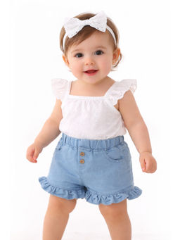 Bloom Up - Girls Light Blue Ruffle Hem Elastic Waist Shorts