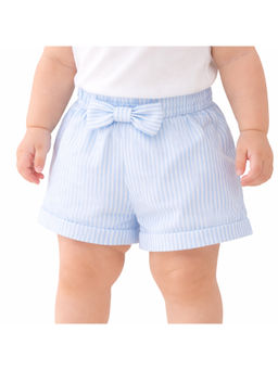 Bloom Up - Girls Sky Blue Striped Shorts with Bow Detail