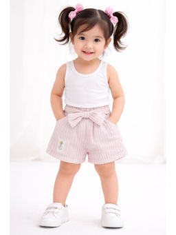 Bloom Up - Girls Pink Striped Shorts with Bow Detail