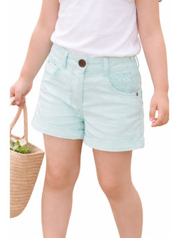 Bloom Up - Girls Mint Green Shorts with Lace Pocket Detail