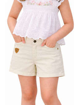 Bloom Up - Girls Solid White Denim Shorts with Button Closure