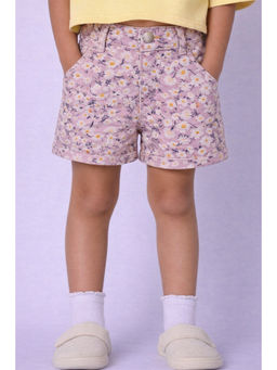 Bloom Up - Girls Pink Floral Printed Denim Shorts with Button Closure