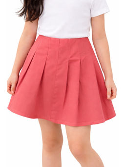 Bloom Up - Girls Coral Pink Pleated Skirt - Flared Casual Wear