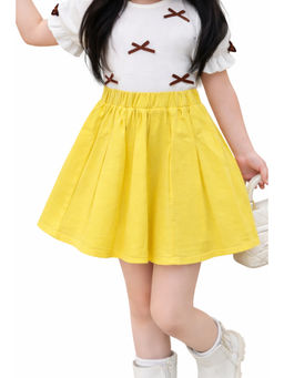 Bloom Up - Girls Yellow Flared Pleated Skirt - Elastic Waist Casual Wear