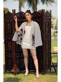 NEIZA - Grey Pink with Red and Navy Embroidery Cape