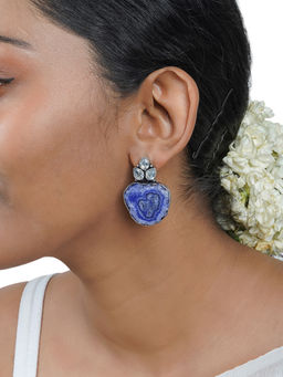 Teejh - Harika Blue Silver Oxidised Earring