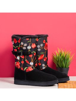 Saint G - Embroidered Black Suede Leather Snug Boots