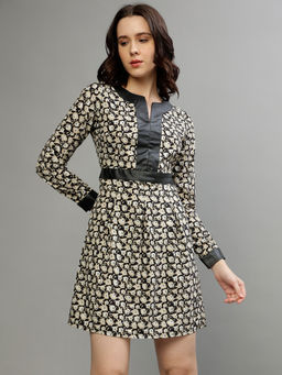 ELLE - Women Printed Round Neck Full Sleeves Dress