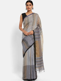 Fabindia - Linen Woven Loom Sari without Blouse
