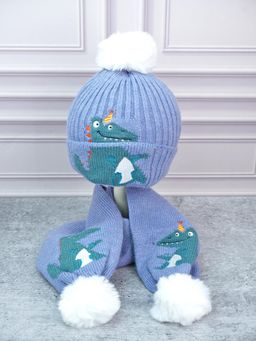 Little Surprise Box - Blue Woven Beanie Cap and Neck Muffler (Set of 2)