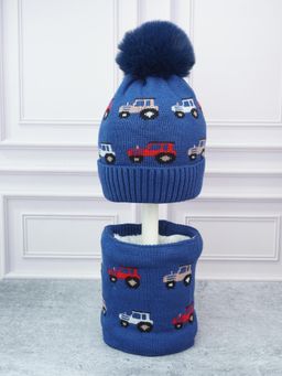 Little Surprise Box - Navy Blue Woven Beanie Cap and Neck Muffler (Set of 2)