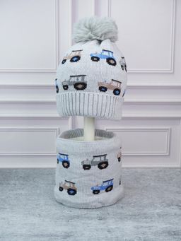 Little Surprise Box - Grey Woven Beanie Cap and Neck Muffler (Set of 2)