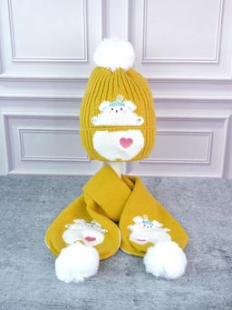 Little Surprise Box - Yellow Woven Beanie Cap and Neck Muffler (Set of 2)
