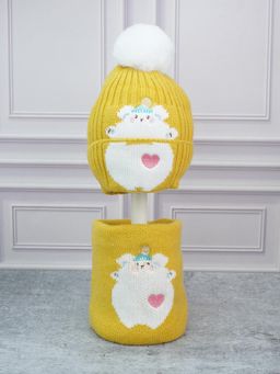 Little Surprise Box - Yellow Woven Beanie Cap and Neck Muffler (Set of 2)