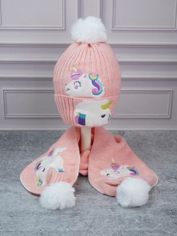Little Surprise Box - Peach Woven Beanie Cap and Neck Muffler (Set of 2)