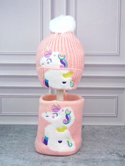 Little Surprise Box - Peach Woven Beanie Cap and Neck Muffler (Set of 2)