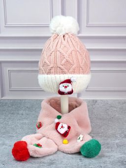 Little Surprise Box - Pink Woven Beanie Cap and Neck Muffler (Set of 2)