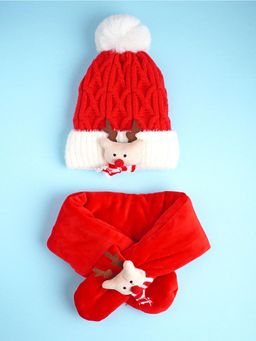 Little Surprise Box - Red Woven Beanie Cap and Neck Muffler (Set of 2)