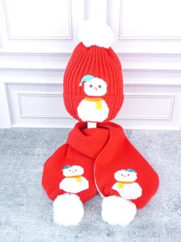Little Surprise Box - Red Woven Beanie Cap and Neck Muffler (Set of 2)