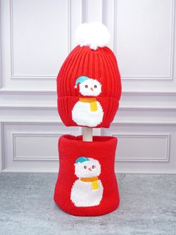 Little Surprise Box - Red Woven Beanie Cap and Neck Muffler (Set of 2)