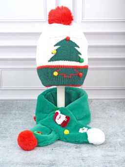 Little Surprise Box - Green Woven Beanie Cap and Neck Muffler (Set of 2)