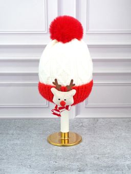 Little Surprise Box - White Woven Beanie Cap and Neck Muffler (Set of 2)