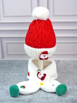 Little Surprise Box - White Woven Beanie Cap and Neck Muffler (Set of 2)